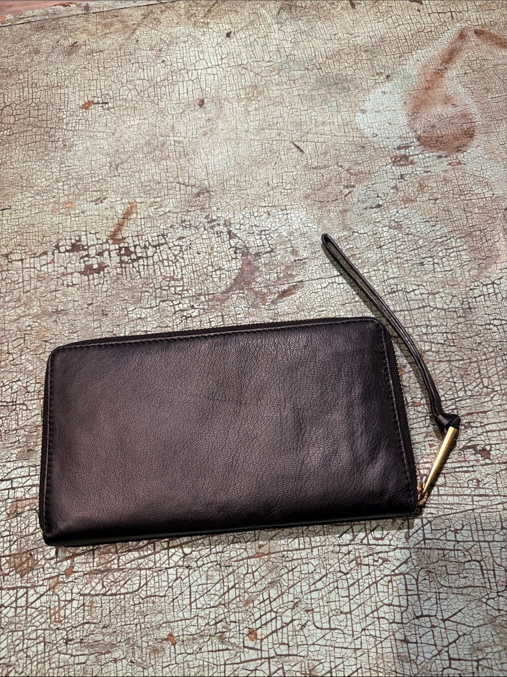 Margot New York Black Leather Zip Around Wristlet Wallet Gold Hardware - Picture 3 of 5